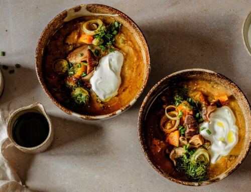 Zuppa di zucca, lenticchie rosse e funghi shiitake